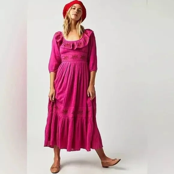 Free People | Dresses | Free People Lovers Lane Maxi Dress Pink Phenom Size  Large L Ob635115 Nwt | Poshmark